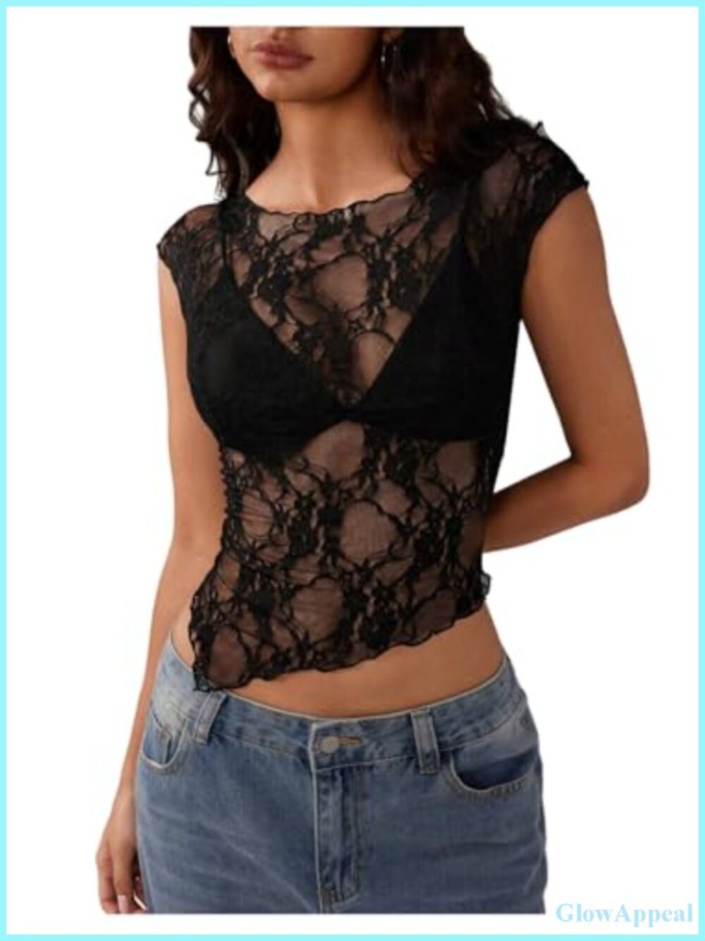 Y2K Floral Lace Mesh Sheer Crop Top Sexy Club Party Layering Top